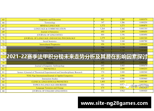 2021-22赛季法甲积分榜未来走势分析及其潜在影响因素探讨