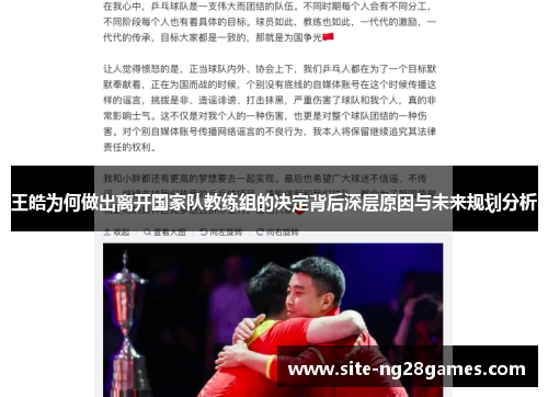 王皓为何做出离开国家队教练组的决定背后深层原因与未来规划分析