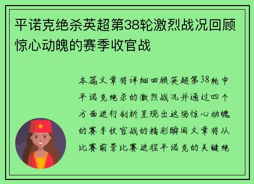 平诺克绝杀英超第38轮激烈战况回顾惊心动魄的赛季收官战